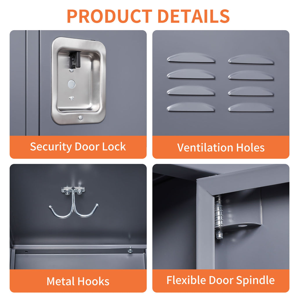 6 Door Lockers With Lock For Employees, Storage Cabinet For Home, Gym, Office, School, Garage - Gray