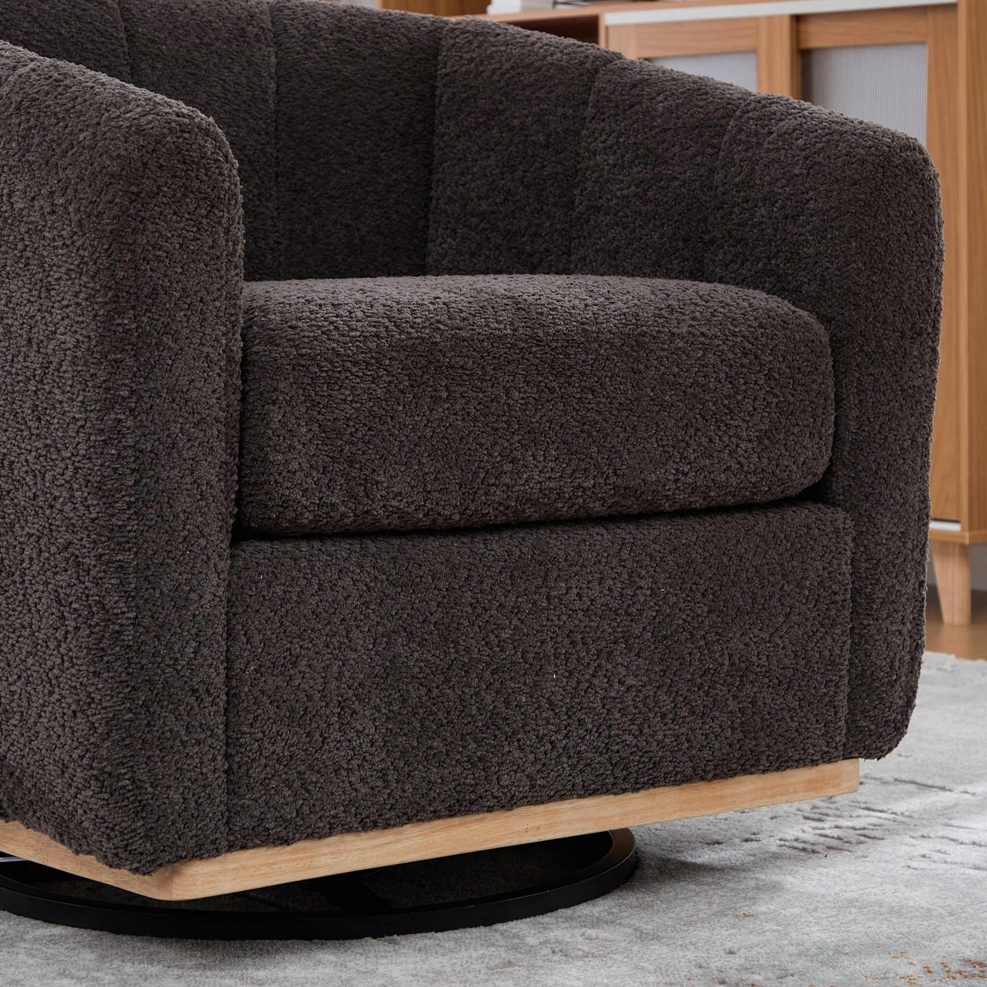 Swivel Upholstered Barrel Chair With Metal Base