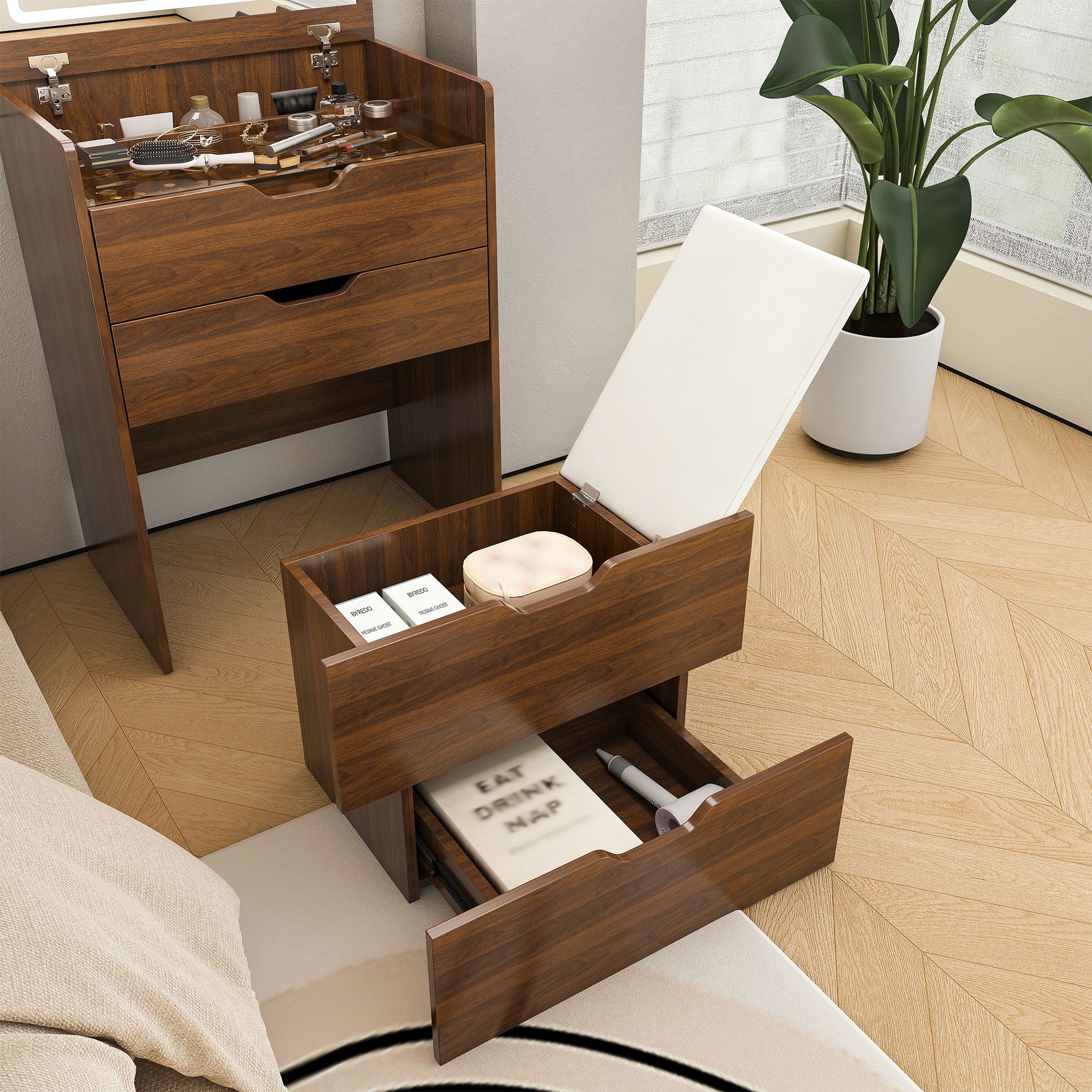 Vanity Desk With Lighted Mirror & Stool