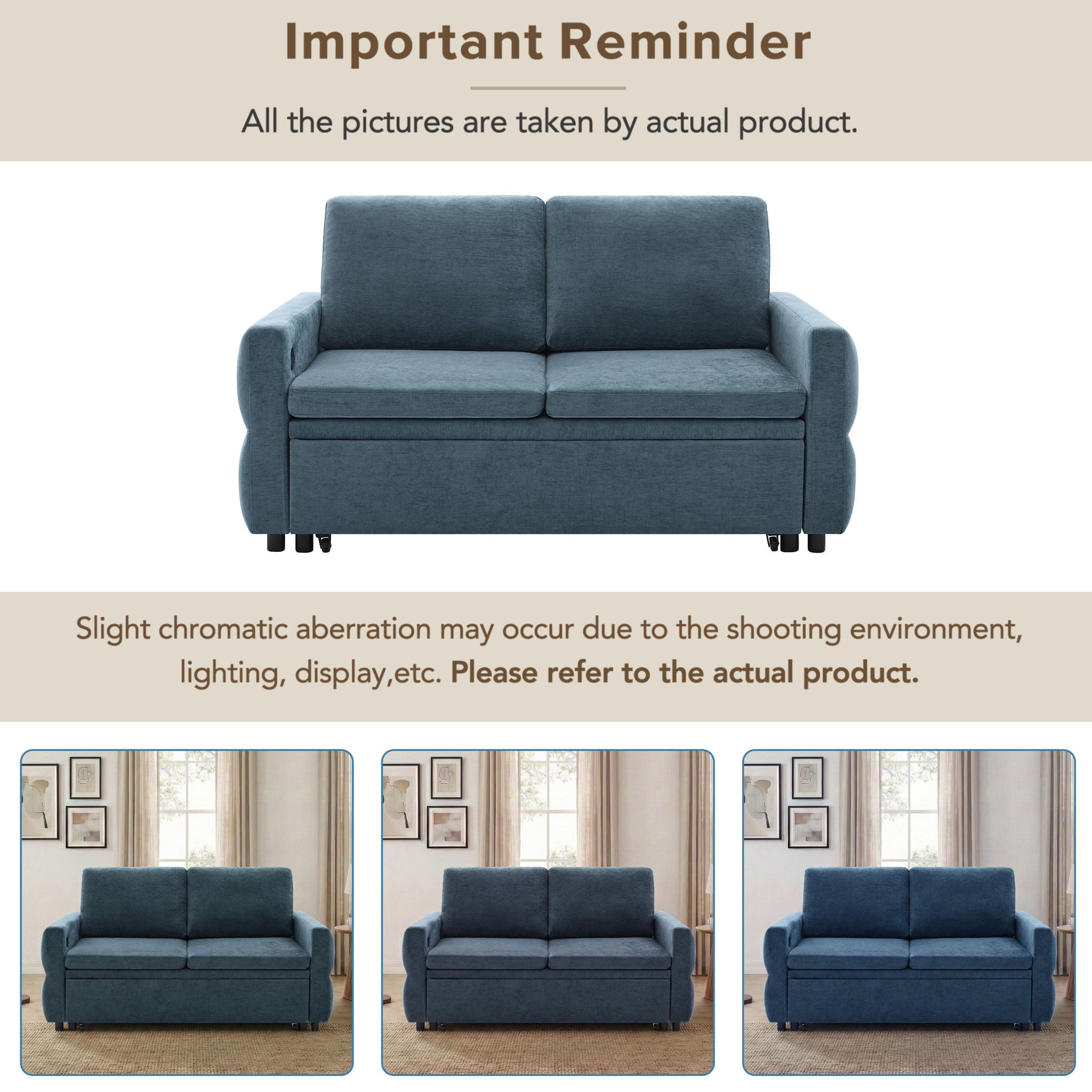 Convertible Sofa Bed Loveseat With Adjustable Backrest And USB Ports