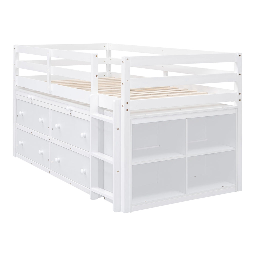 Loft Bed With Retractable Writing Desk And 4 Drawers, With Lateral Portable Desk And Shelves