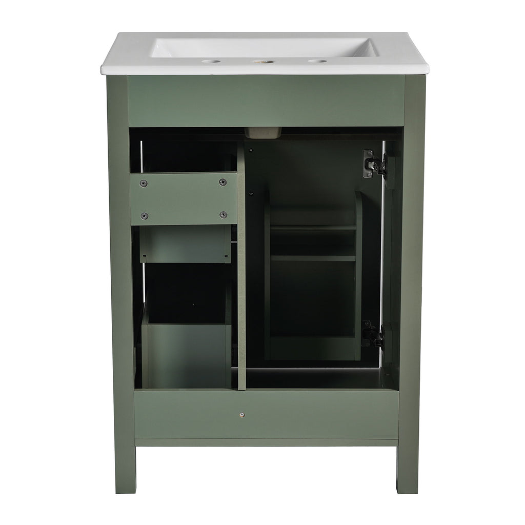 Elegant Bathroom Vanity With Ceramic Sink, Soft Close Doors And Drawers, Double Storage Racks