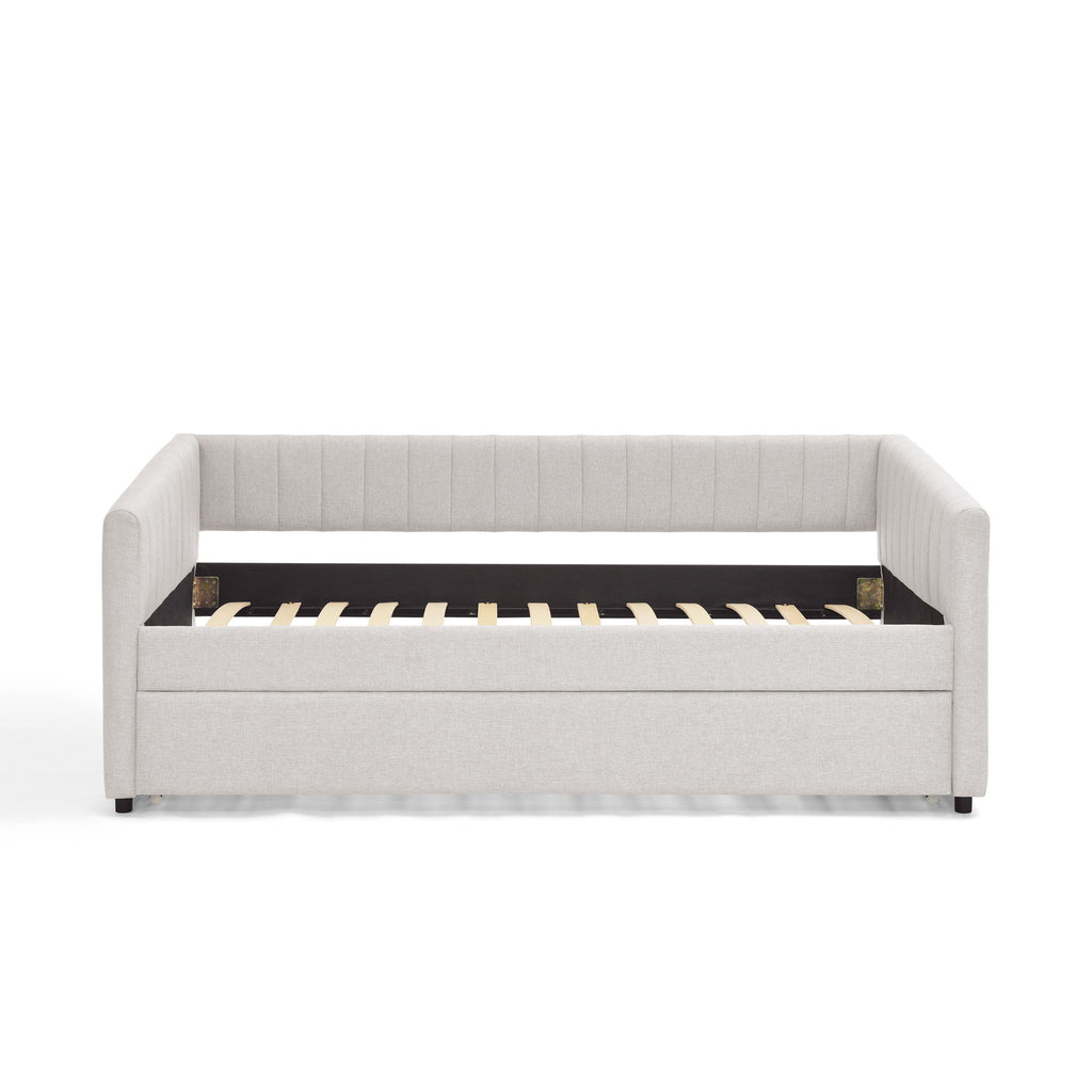 Upholstered Daybed With Trundle With Vertical Stripes