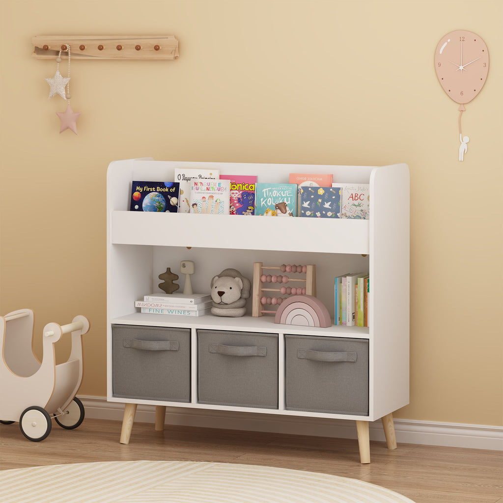 Bookshelf With 3 Bins, Storage Shelf For Toys And Books