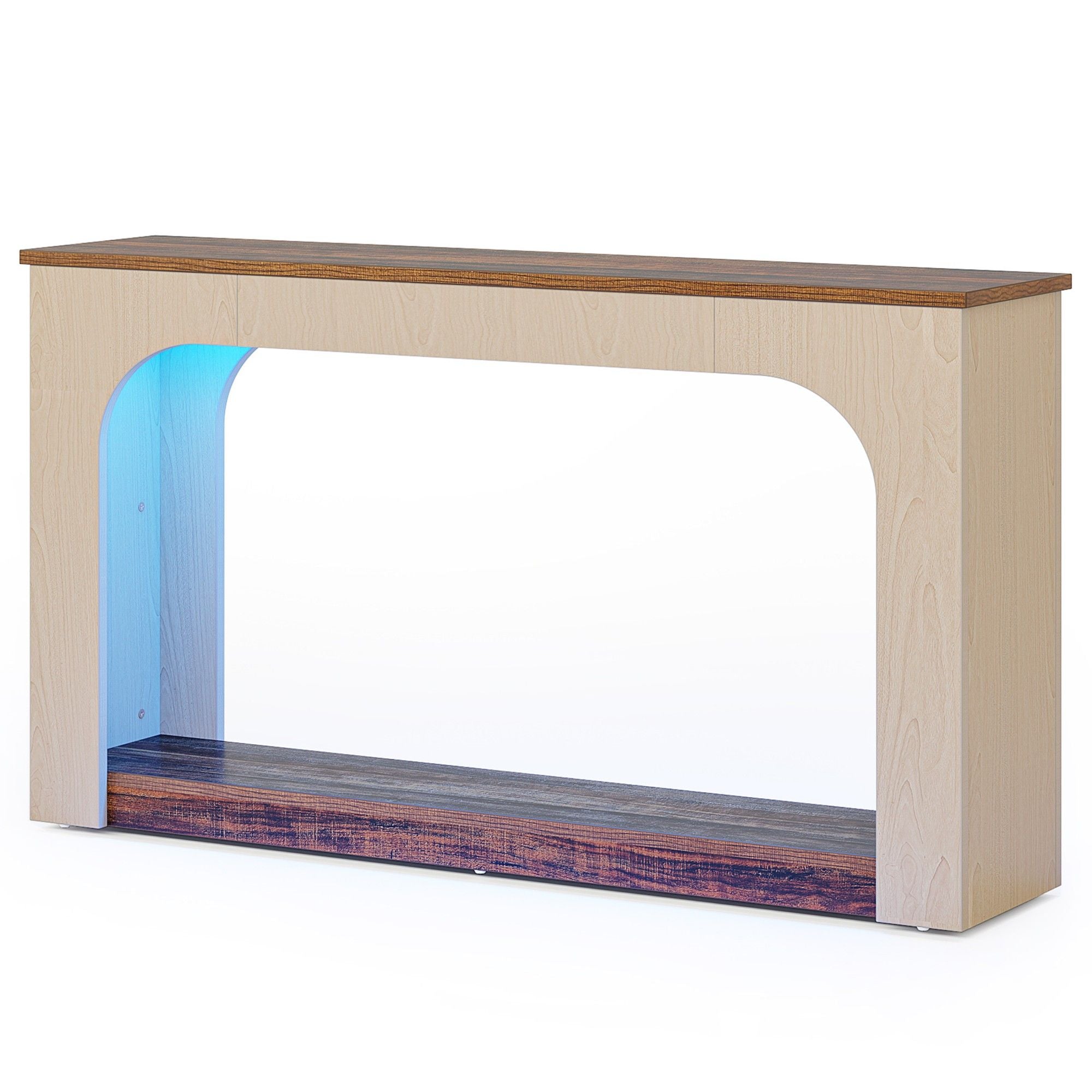 2 Tier Narrow Console Table With LED Lights For Entryway - Brown