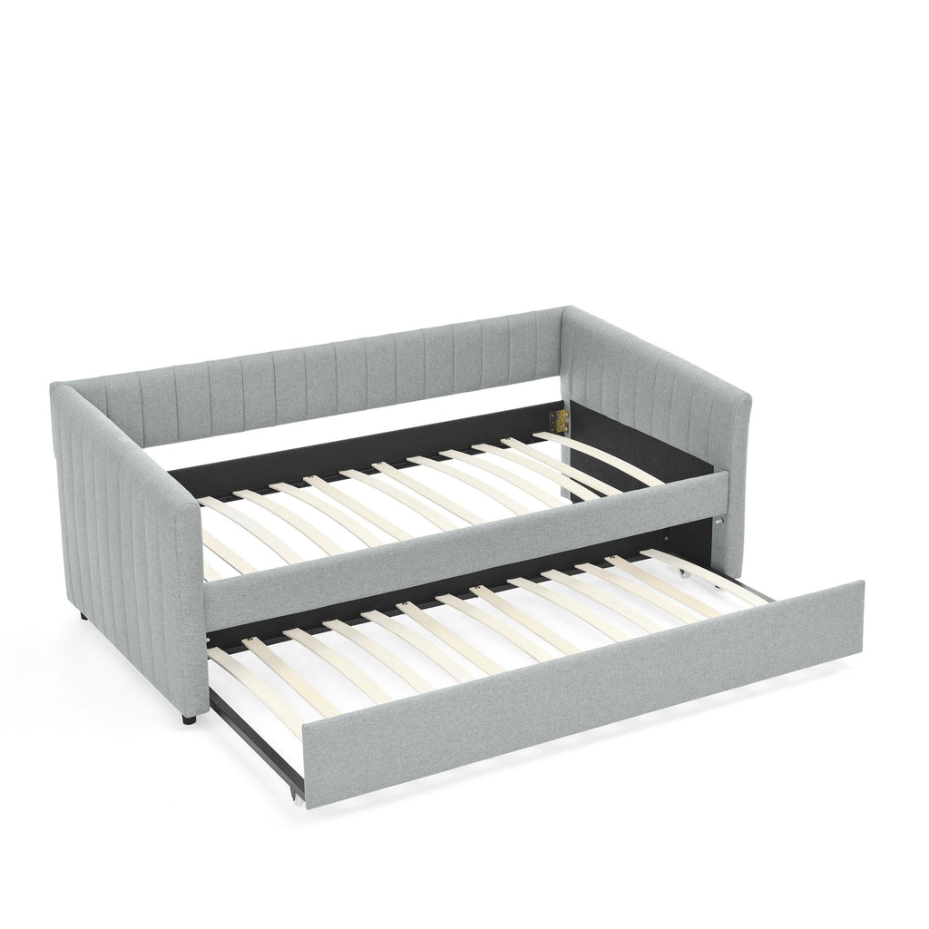 Upholstered Daybed With Trundle With Vertical Stripes