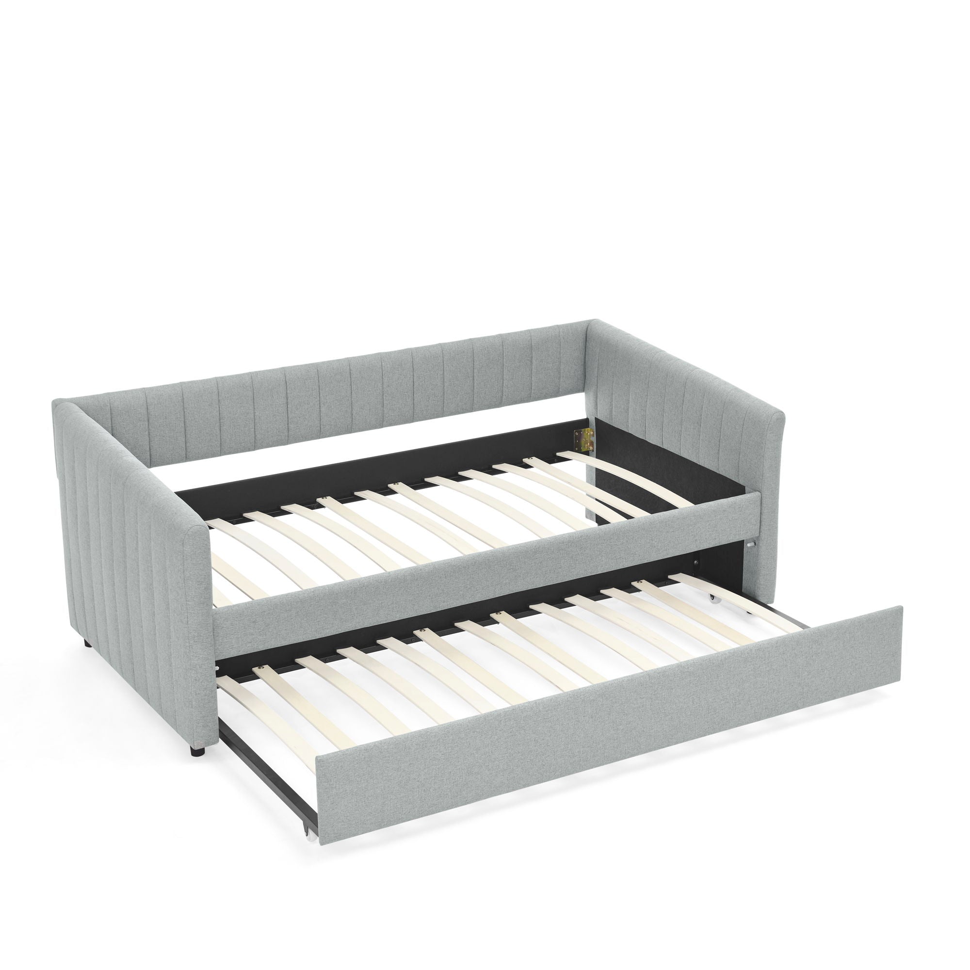 Upholstered Daybed With Trundle With Vertical Stripes