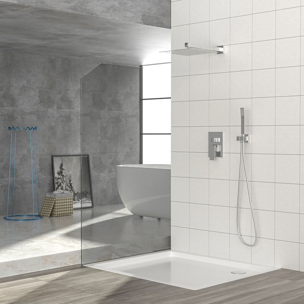 Dual Shower Head System With 12" Square Rain Shower And Rough In Valve