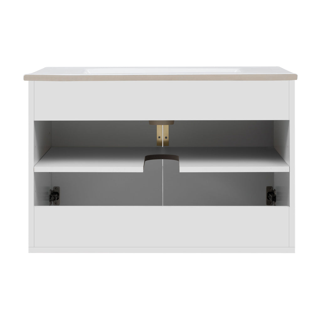 Bathroom Vanity With Sink, Rectangular Storage Cabinet With 2 Soft Closing Doors