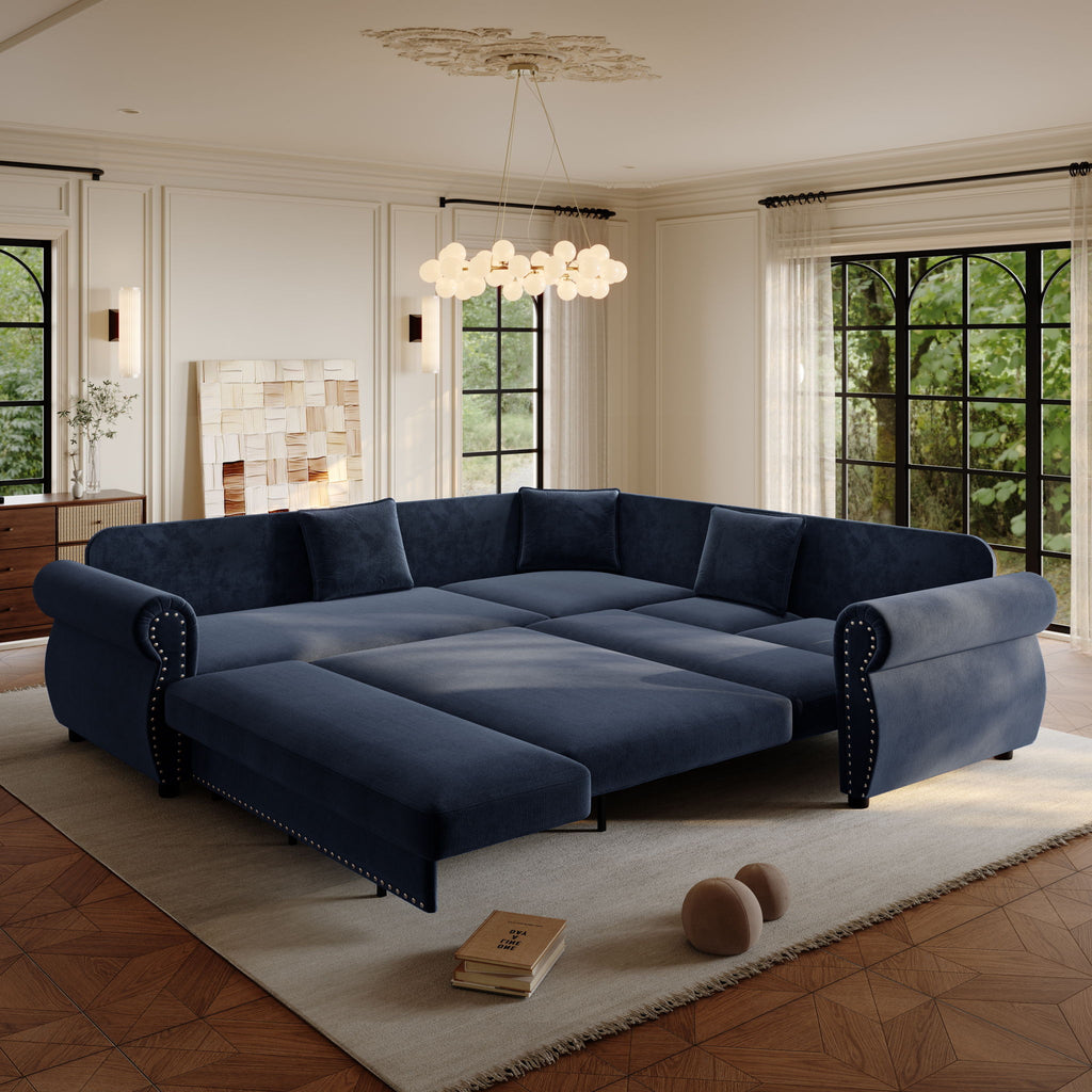 L-Shaped Sofa Couch With Pull-Out Bed