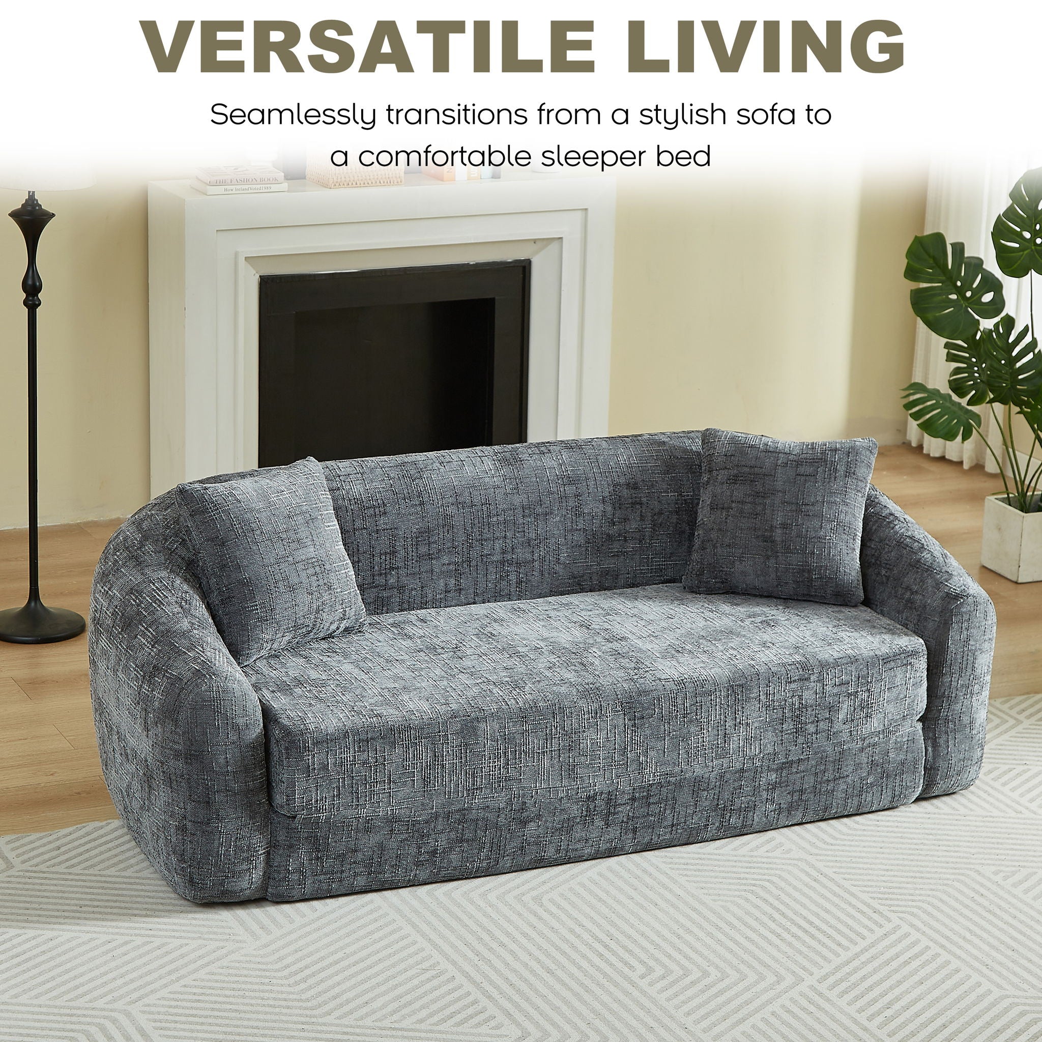 Curved Convertible Sofa, 2 In 1 Fold Out Bed With Pull Out Base And Deep Seat