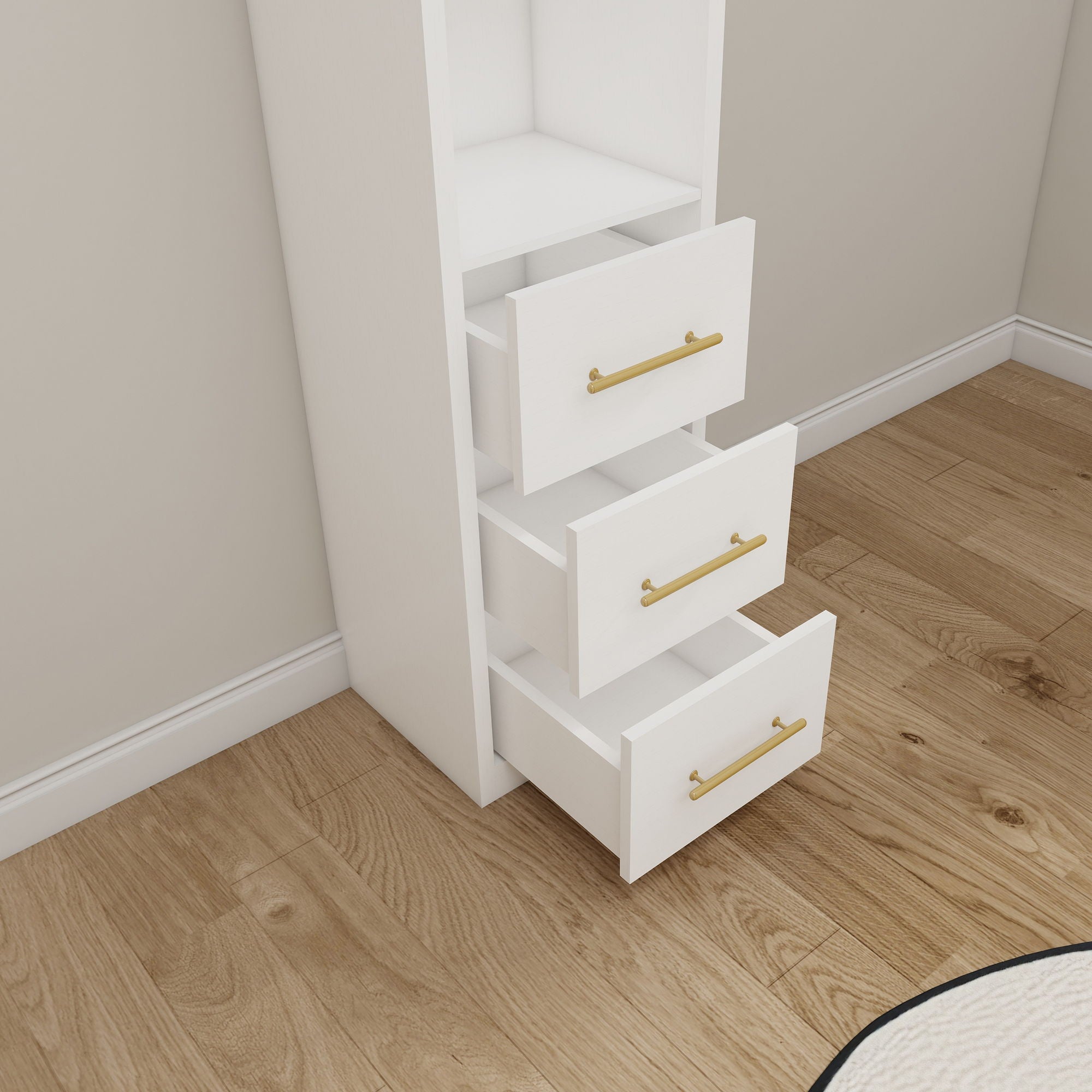 Rectangular Side Storage Cabinet With 3 Drawers For Bedroom - White