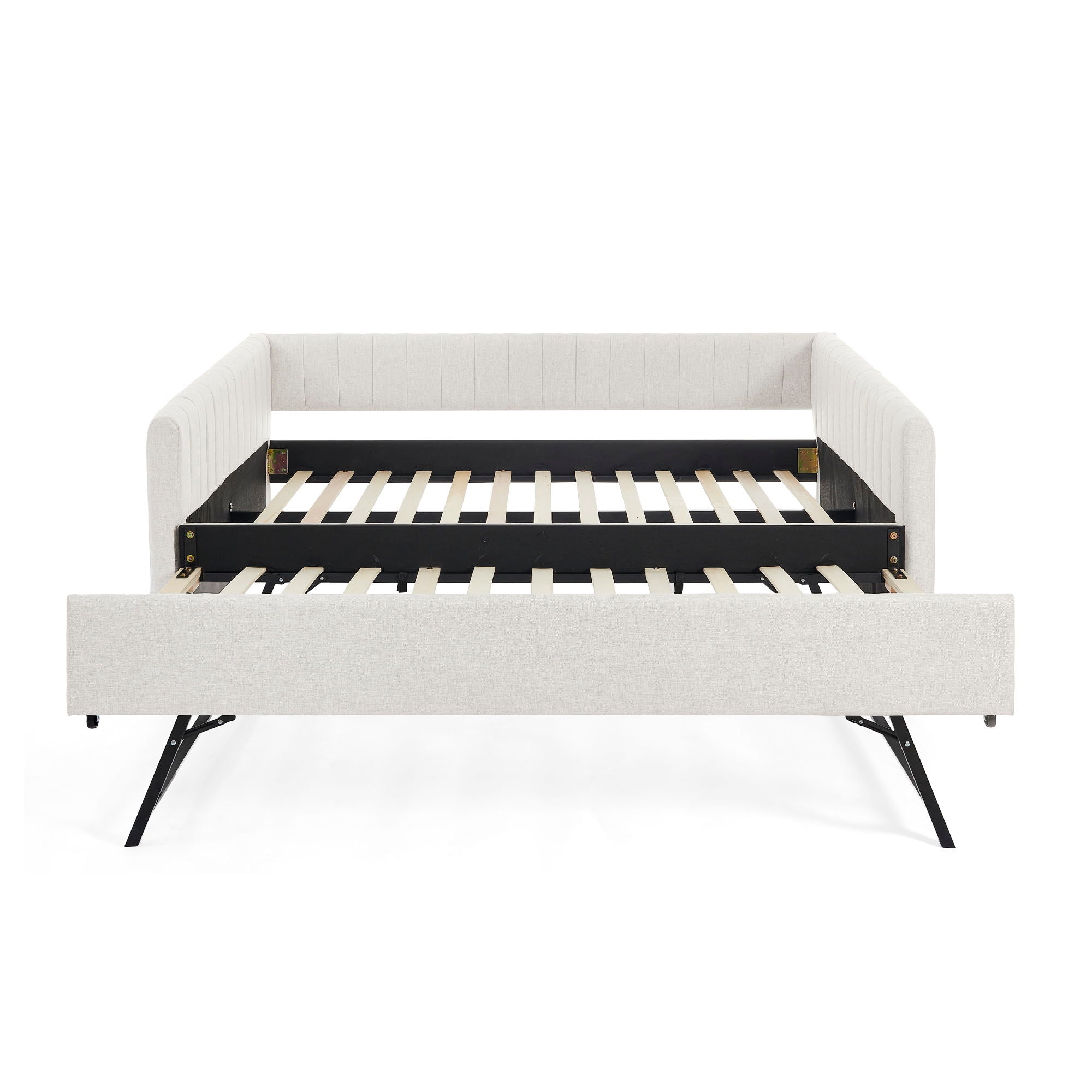 Upholstered Daybed With Trundle With Vertical Stripes