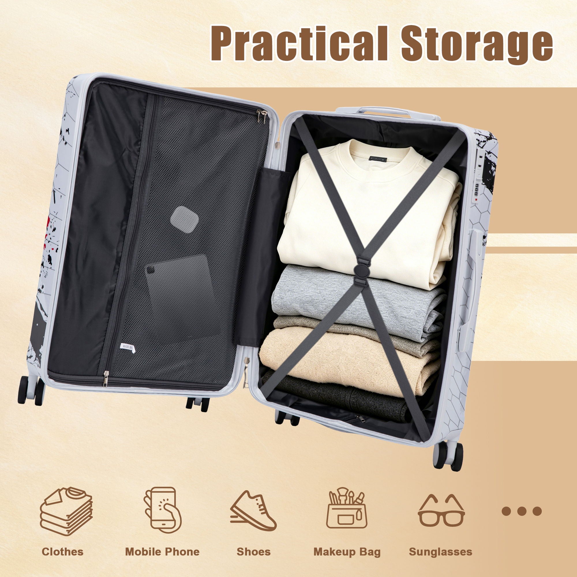 Luggage With Combination Lock, Lightweight Carry-On Suitcase