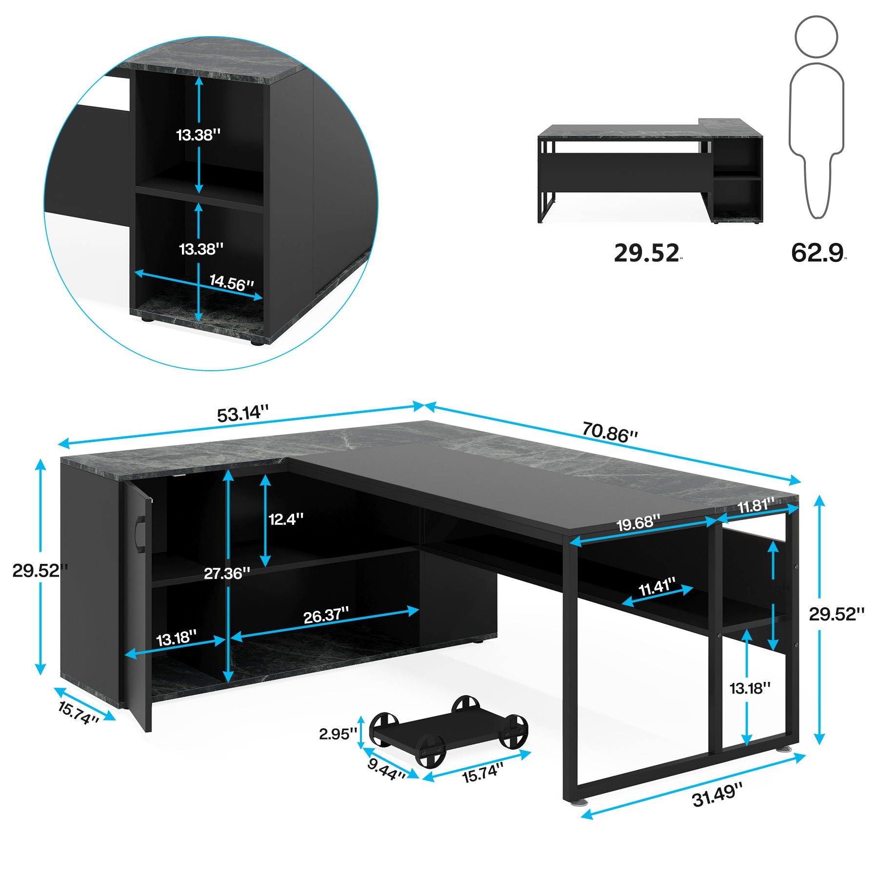 L-Shaped Executive Desk With Cabinet Storage