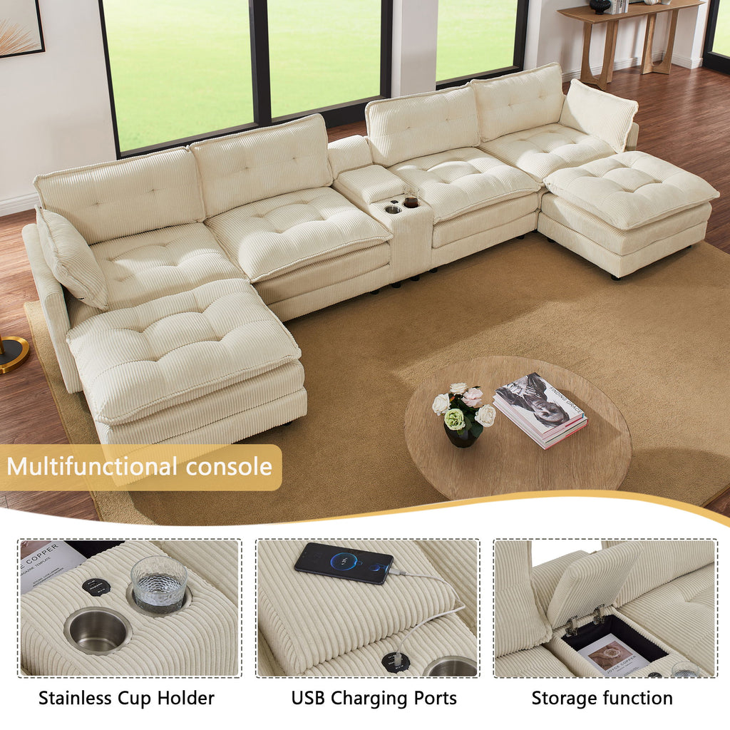 Oversized Modular Sectional Sofa With Multi Functional Console