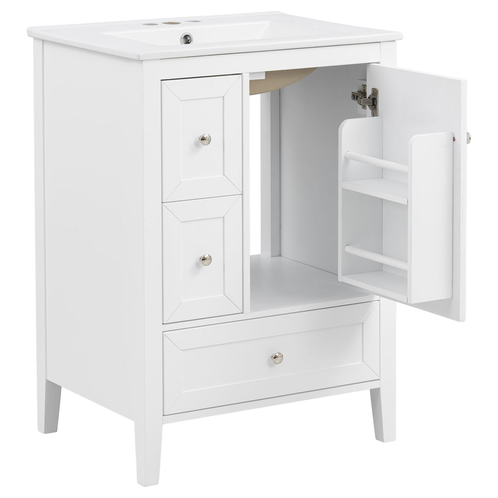 Modern Bathroom Vanity With Sink, Soft Close Drawers & Door, Storage Rack