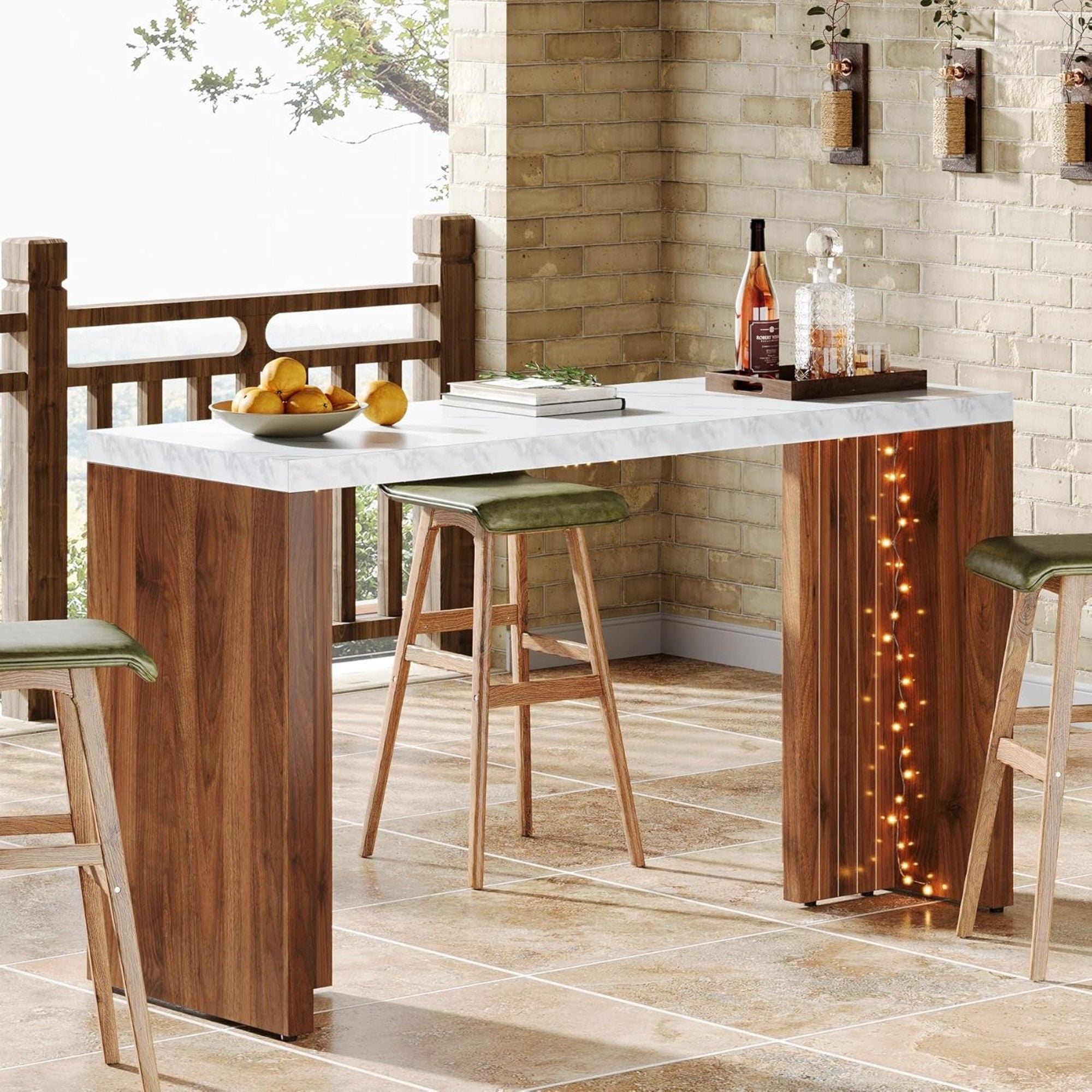 Home Bar Height Table For Kitchen - Brown / White