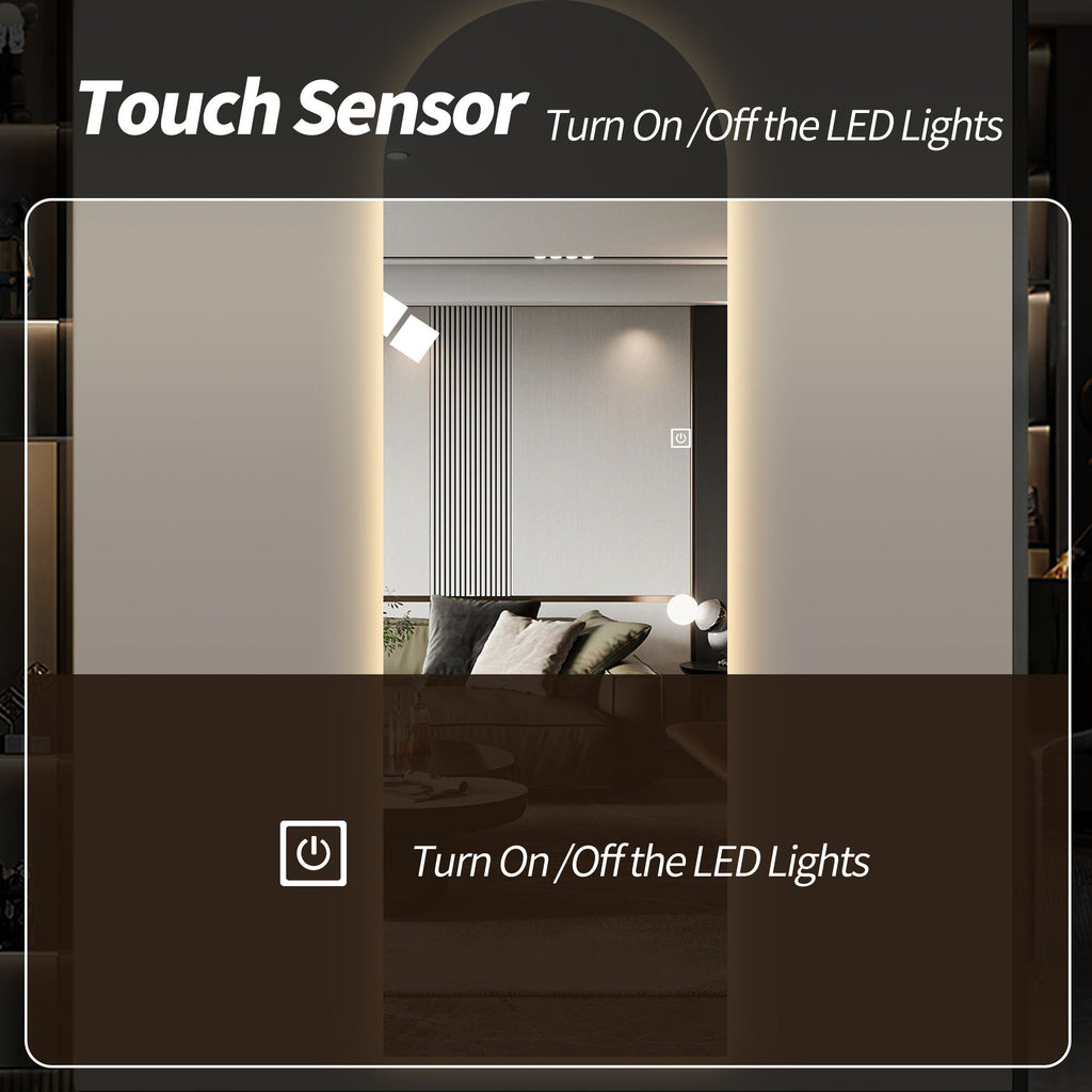 LED Full Length Wall Mirror With Symmetrical Arch Design, 3 Color Dimmable Lighting - Silver