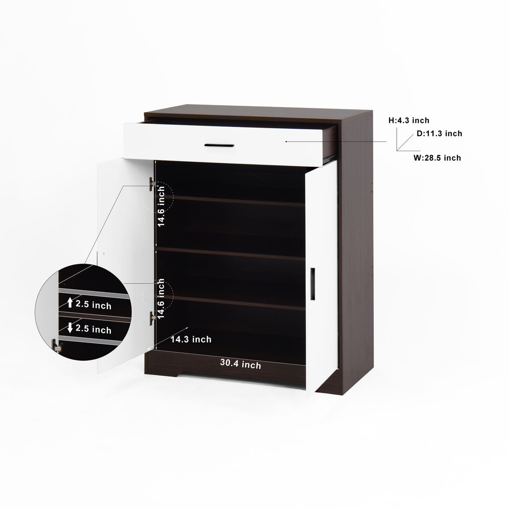 Freestanding Wooden Shoe Cabinet, 4 Tier Organizer With Drawer