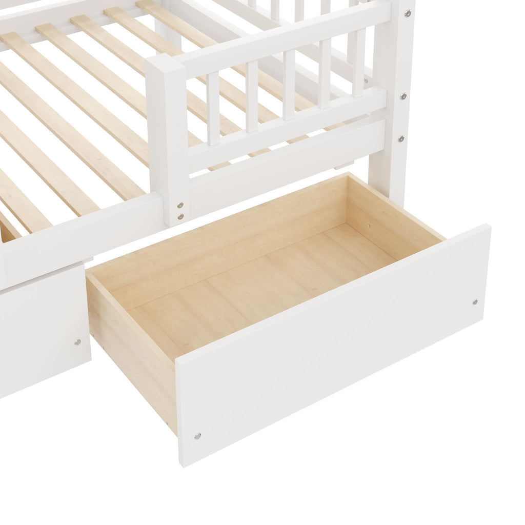 Bunk Bed With Storage Staircase, Slide And 2 Drawers