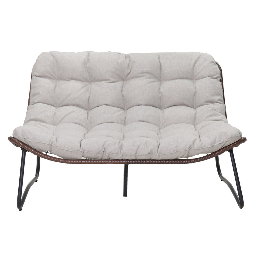 Patio Loveseat Sofa With Extra Thick Tufted Cushion - Brown