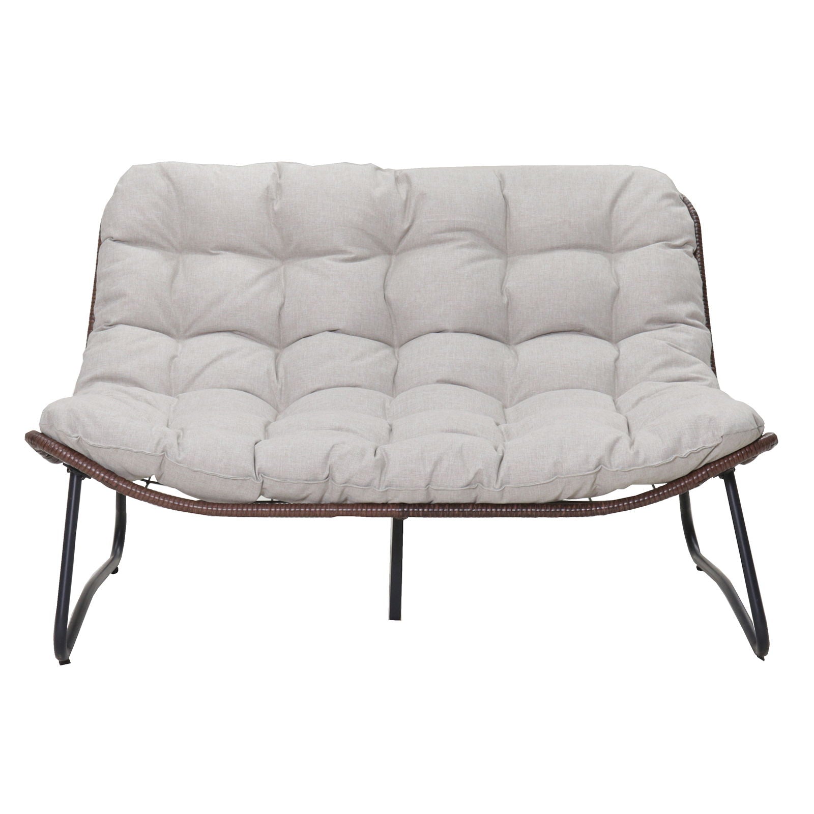 Patio Loveseat Sofa With Extra Thick Tufted Cushion - Brown