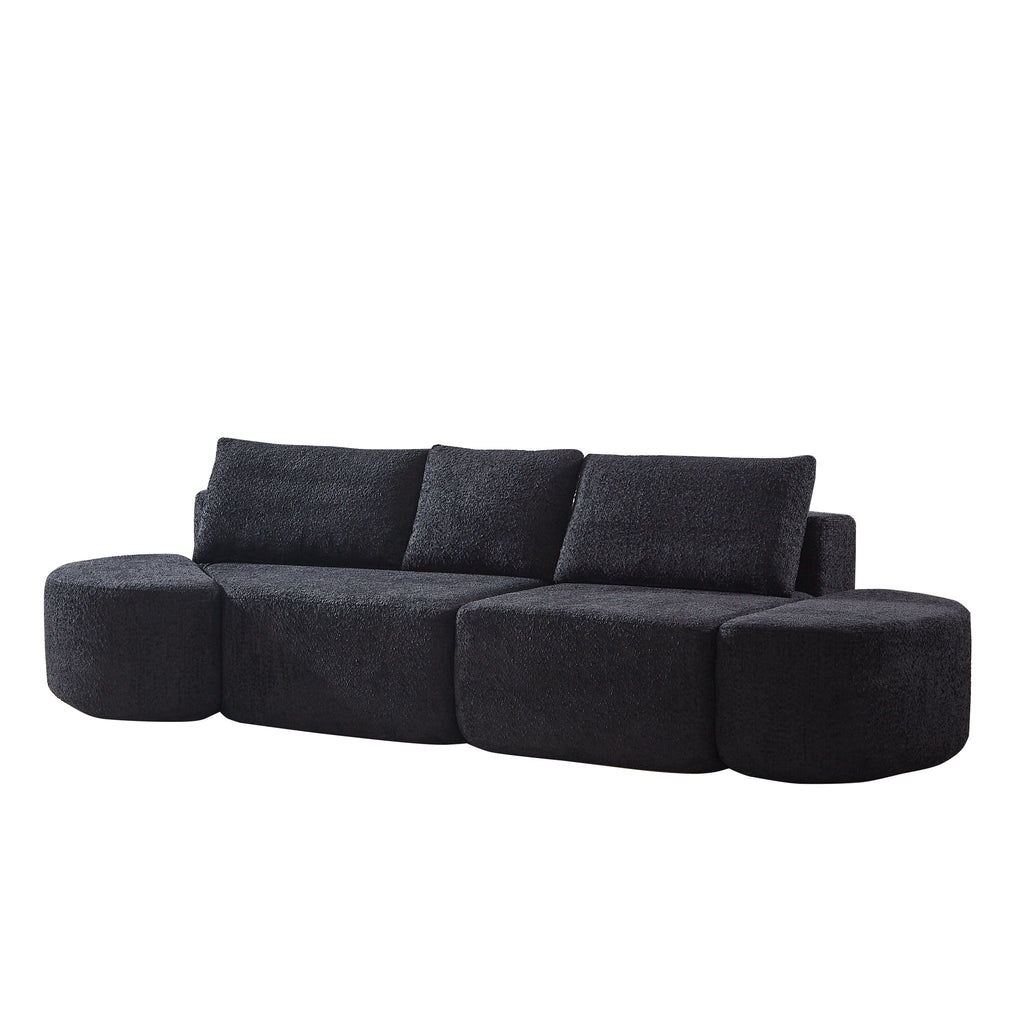 V - Shaped Modular Sofa Set & 3 Pillows And 2 Curved Ottomans For Living Rooms - Black