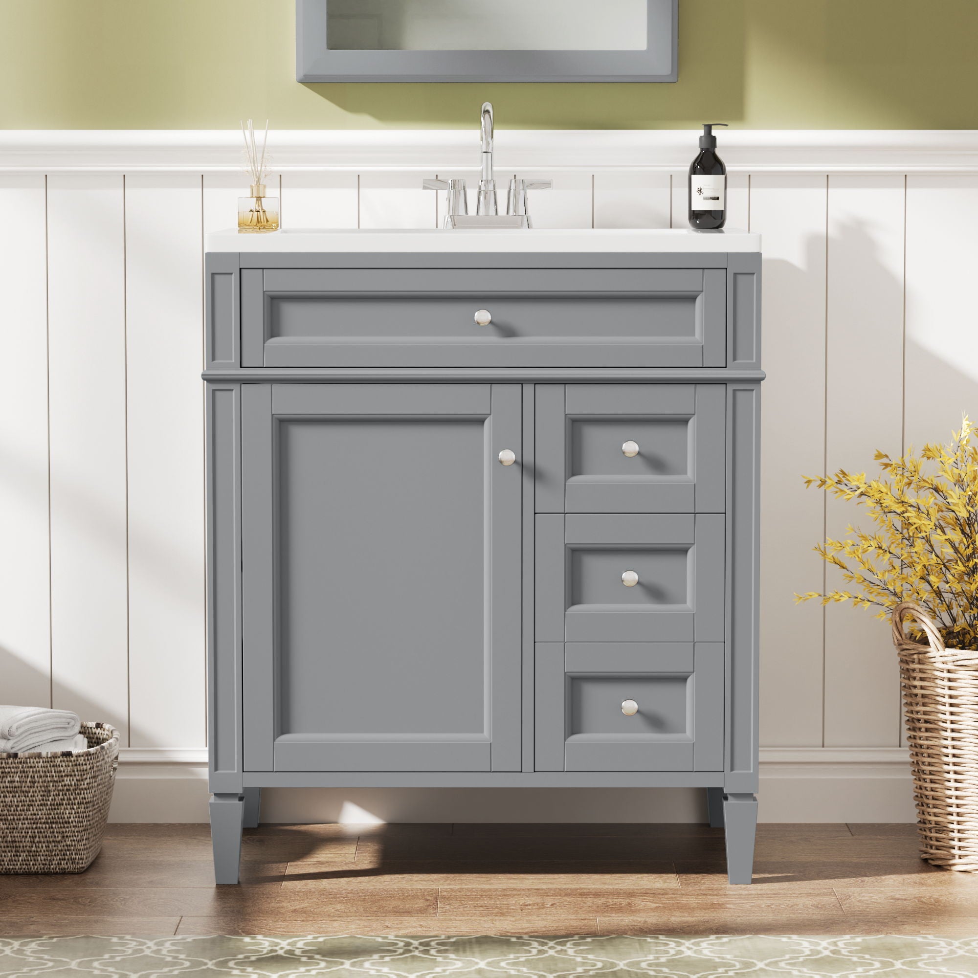 Bathroom Vanity With Top Sink, 2 Drawers & Tip Out Drawer