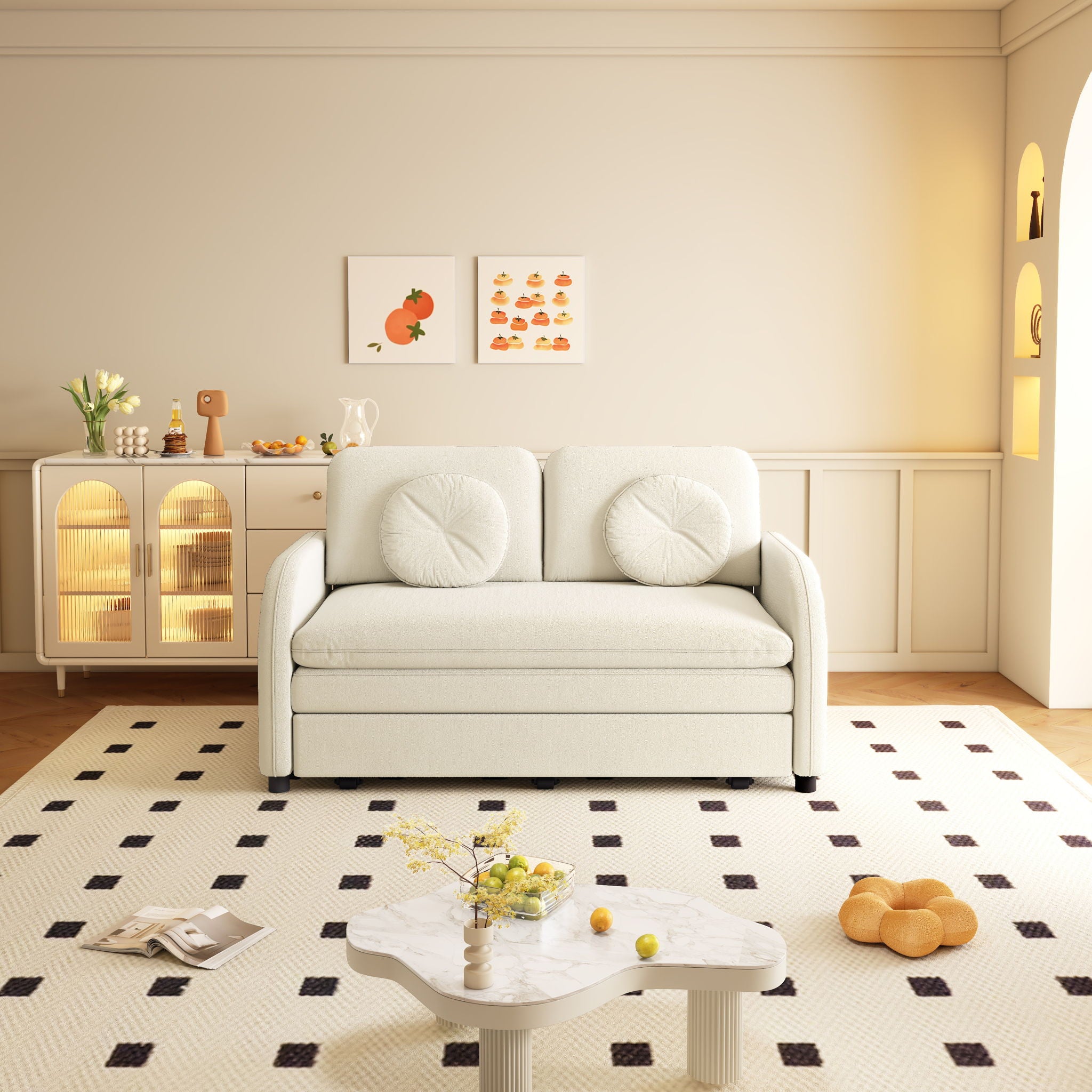 Upholstered Pull Out Couch With Side Pocket & USB Port