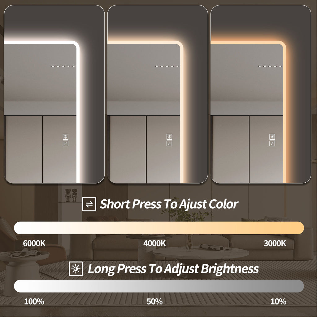 LED Full Length Mirror With Lights, Wall Mounted Full Body Mirror, Dimmable 3 Color Lighting, Anti Fog, Shatter Proof, Memory Function - Clear
