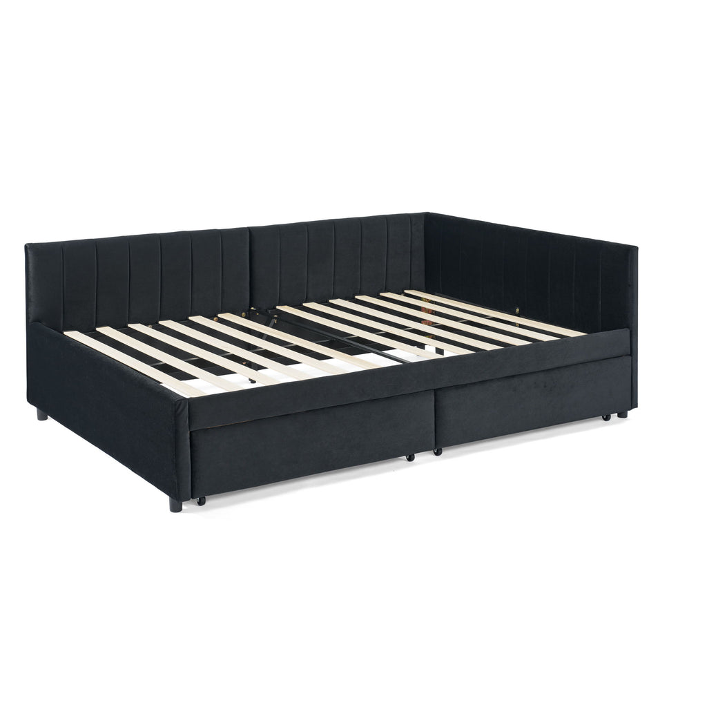 Upholstered Tufted Daybed Frame With Storage Drawers
