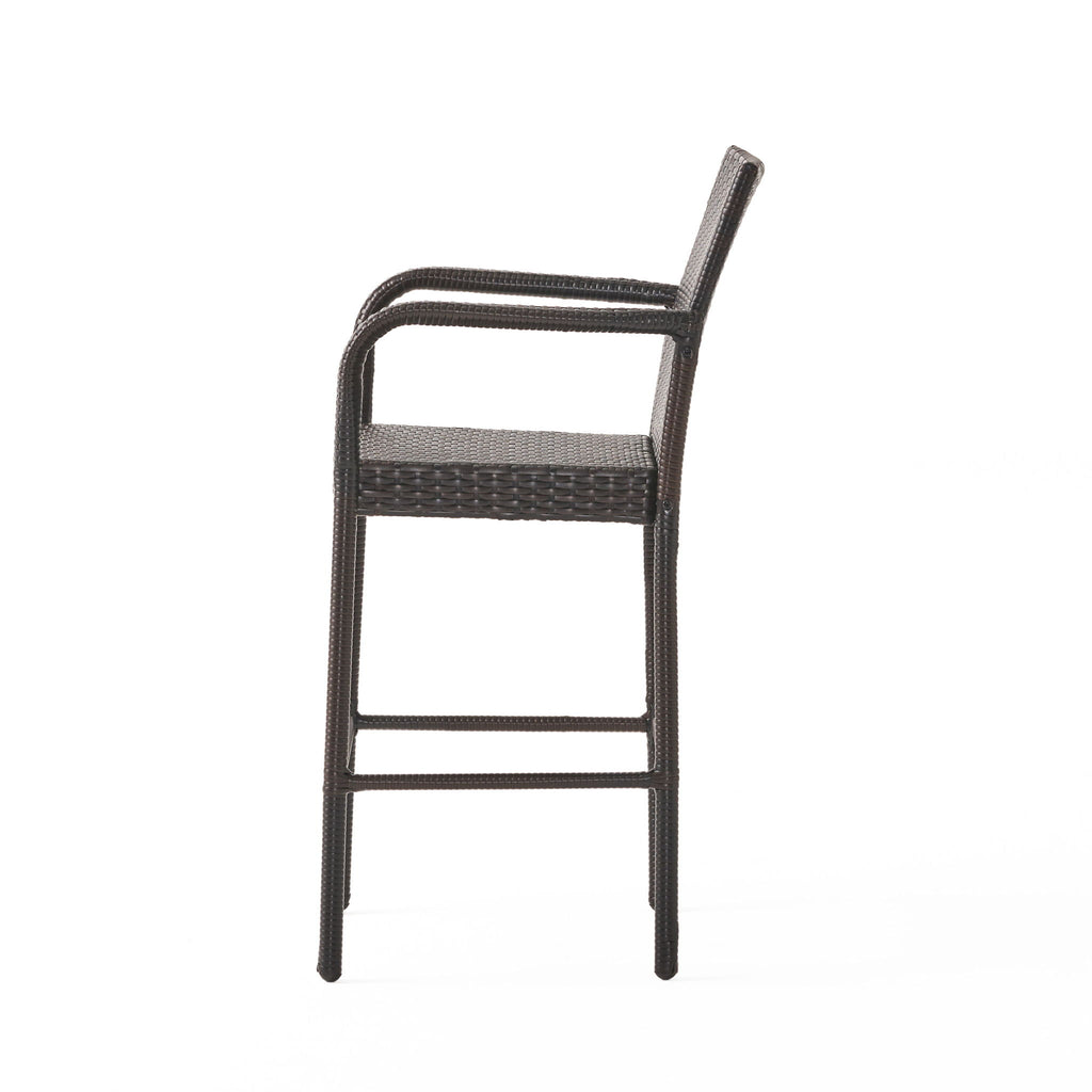 Outdoor Rattan Wicker Bar Chair With Metal Frame - Brown