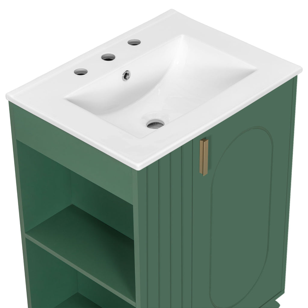 Classic Retro Bathroom Vanity With Sink, Door Shelf, Side Open Storage Frame
