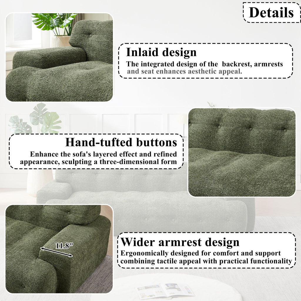 Cloud Series Minimalist Button Tufted Square Arm 3 Seater Sofa