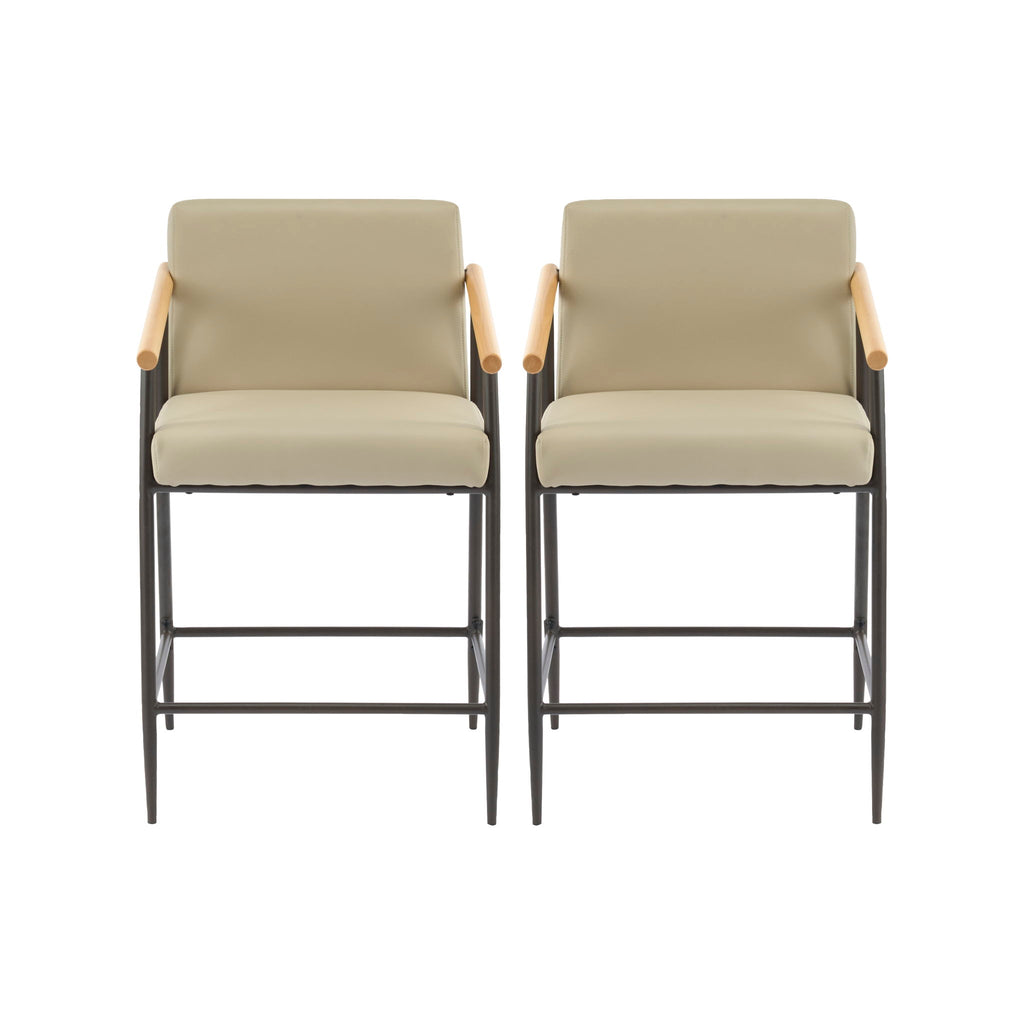 Mid Century Modern Counter Stool Set With Espresso Metal Frame - Khaki