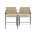 Mid Century Modern Counter Stool Set With Espresso Metal Frame - Khaki
