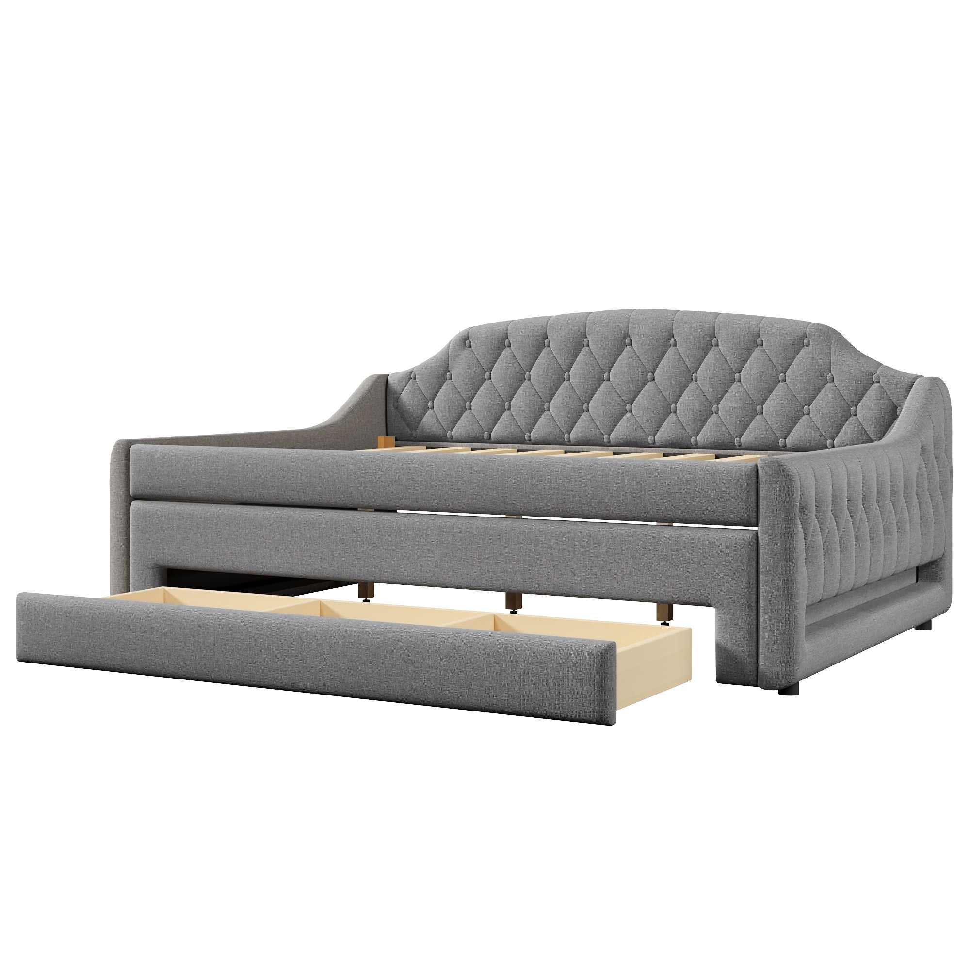 Upholstered Daybed With LED Belt, Trundle And 3 Drawers