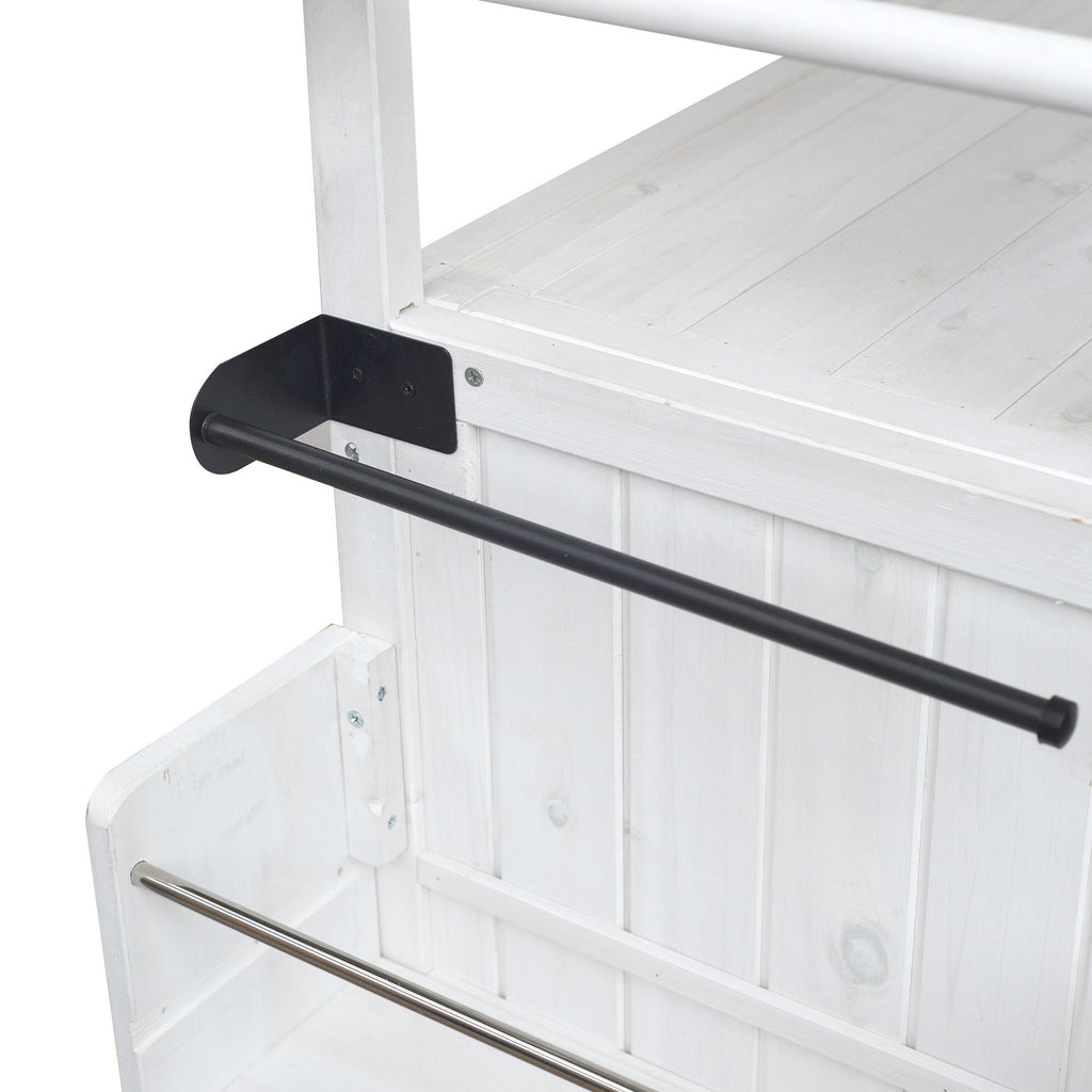 Foldable Outdoor Kitchen Island With Lockable Wheels, Storage Cabinet And Towel Rack For Patio