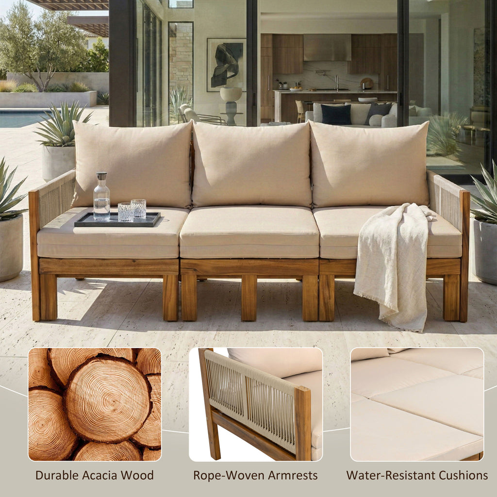 Outdoor Daybed, Patio Sofa Bed, 3 Seat Convertible Sunbed