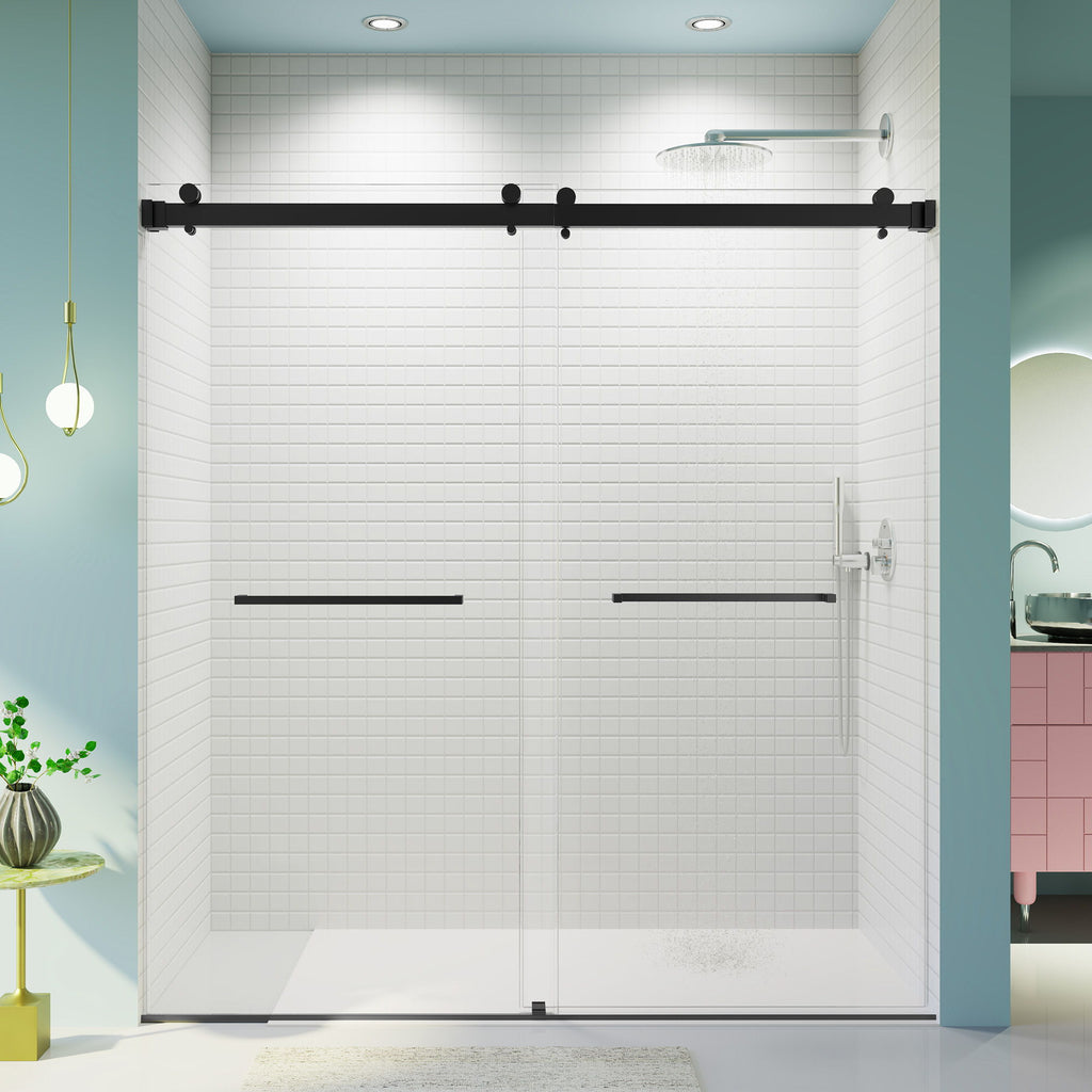 Frameless Double Sliding Soft-Close Shower Door, 3 / 8" (10Mm) Thick SGCC Tempered Glass Door, Matte