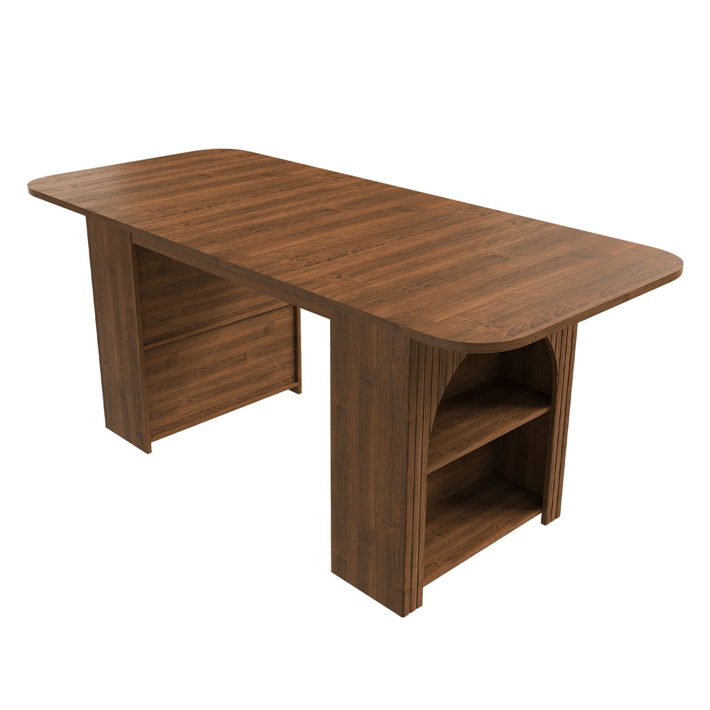 Dining Table With Drawers & Open Storage - Walnut