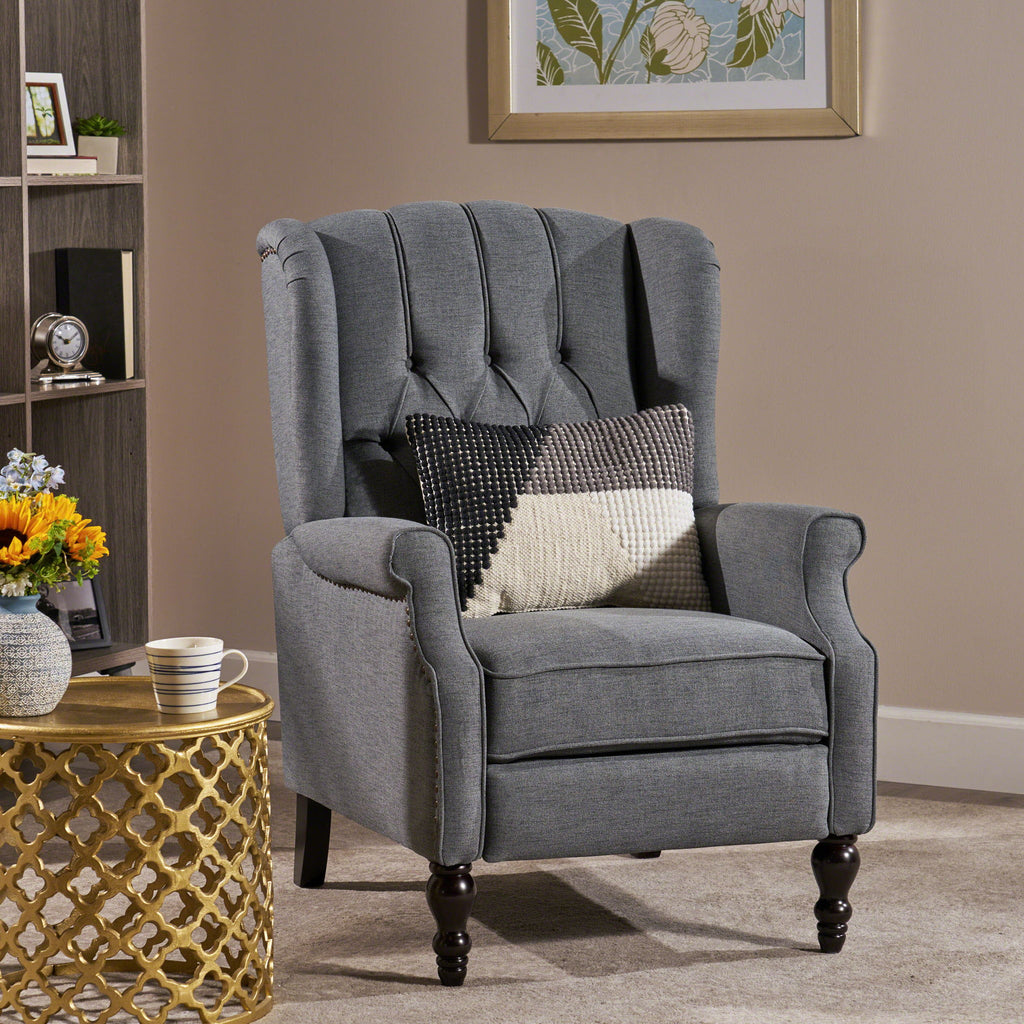 Armchair Recliner With Pushback Mechanism And Wingback Design