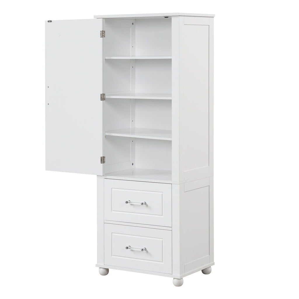 Tall Freestanding Bathroom Storage Cabinet With 2 Drawers And Adjustable Shelf