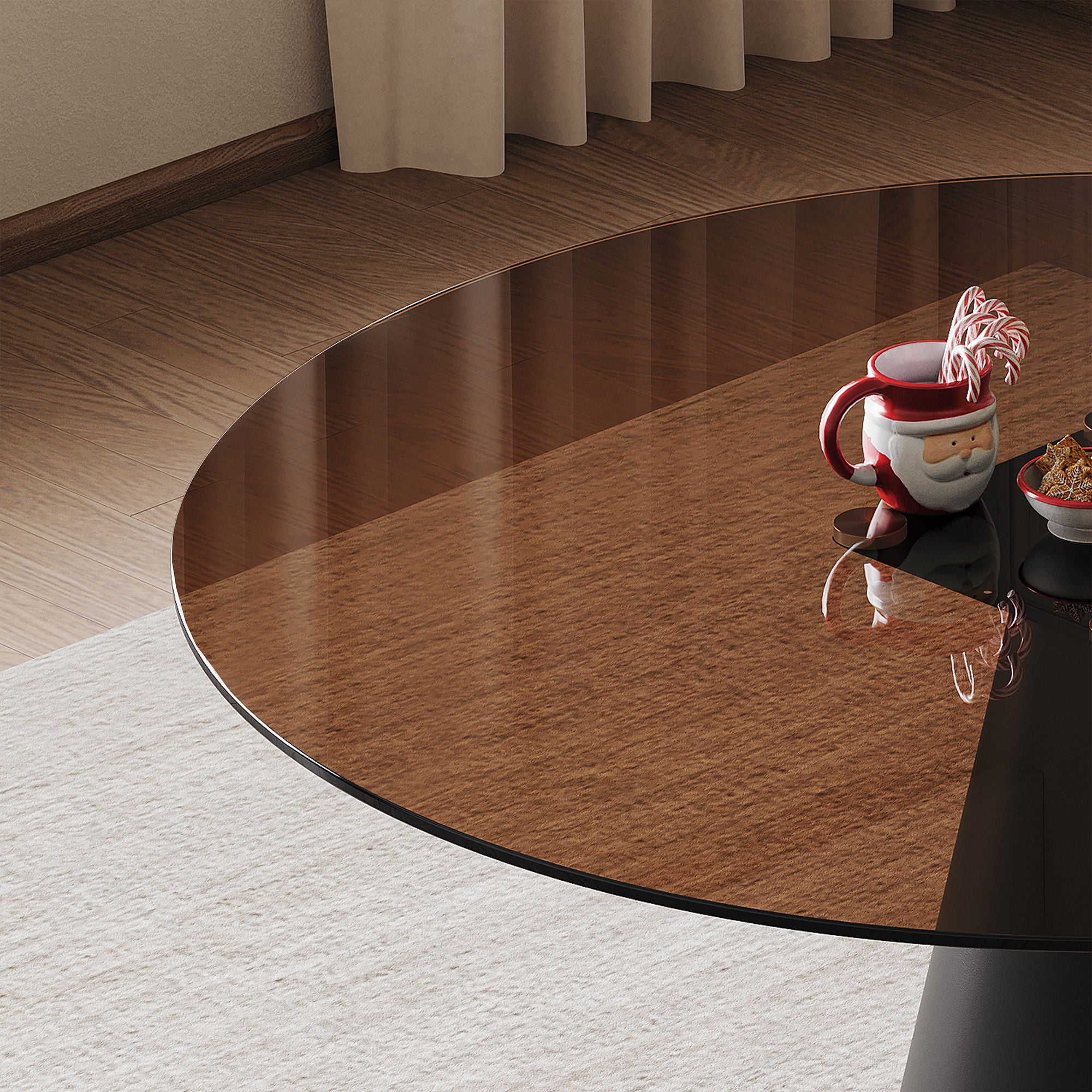 Round Dining Table & Glass Top - Black / Brown