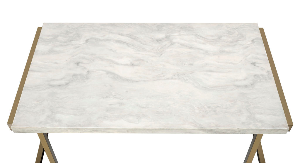 Boice II - Faux Marble Top Sofa Table - White / Champagne