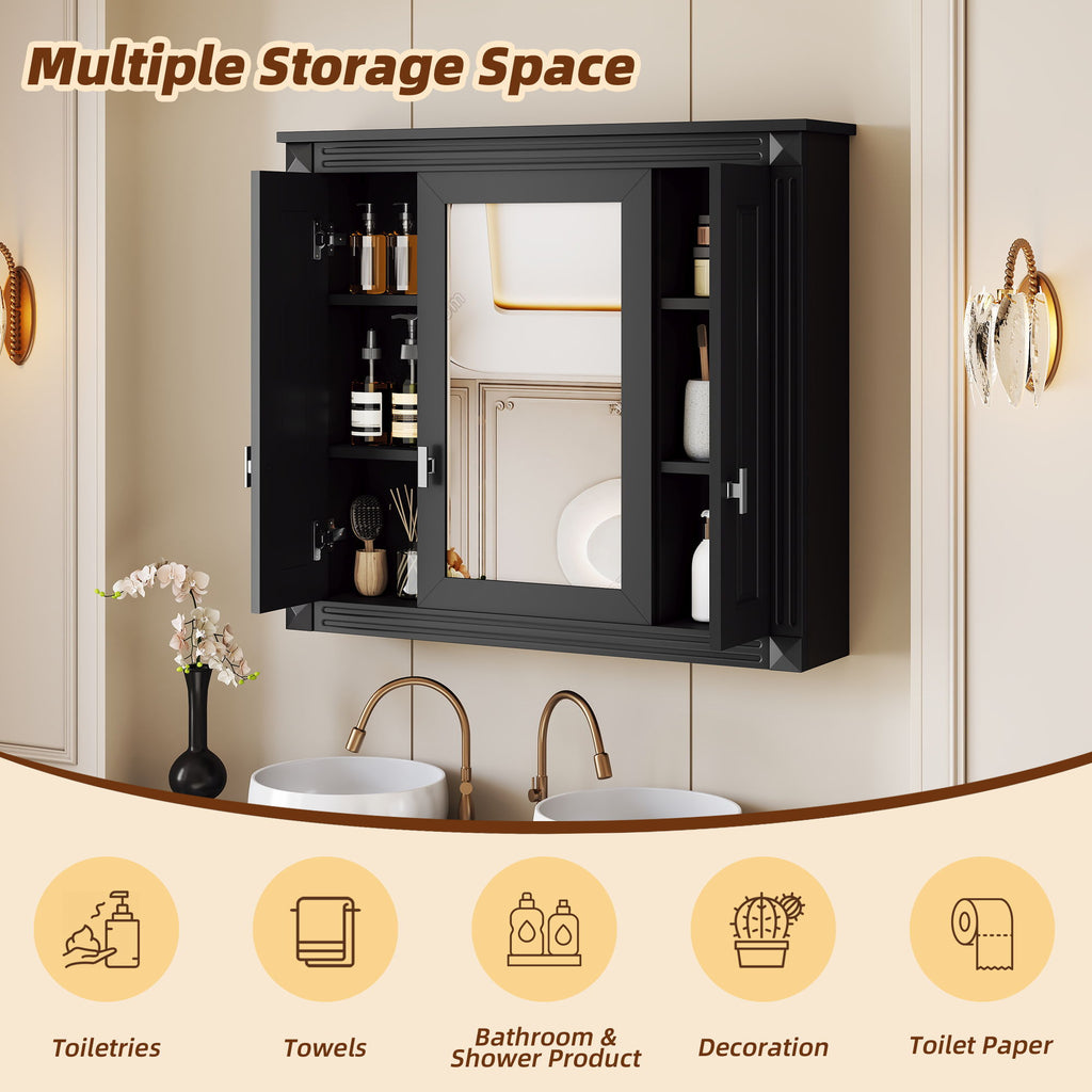 Wall Mounted Bathroom Cabinet With Mirror And 5 Shelves, Rectangular Design