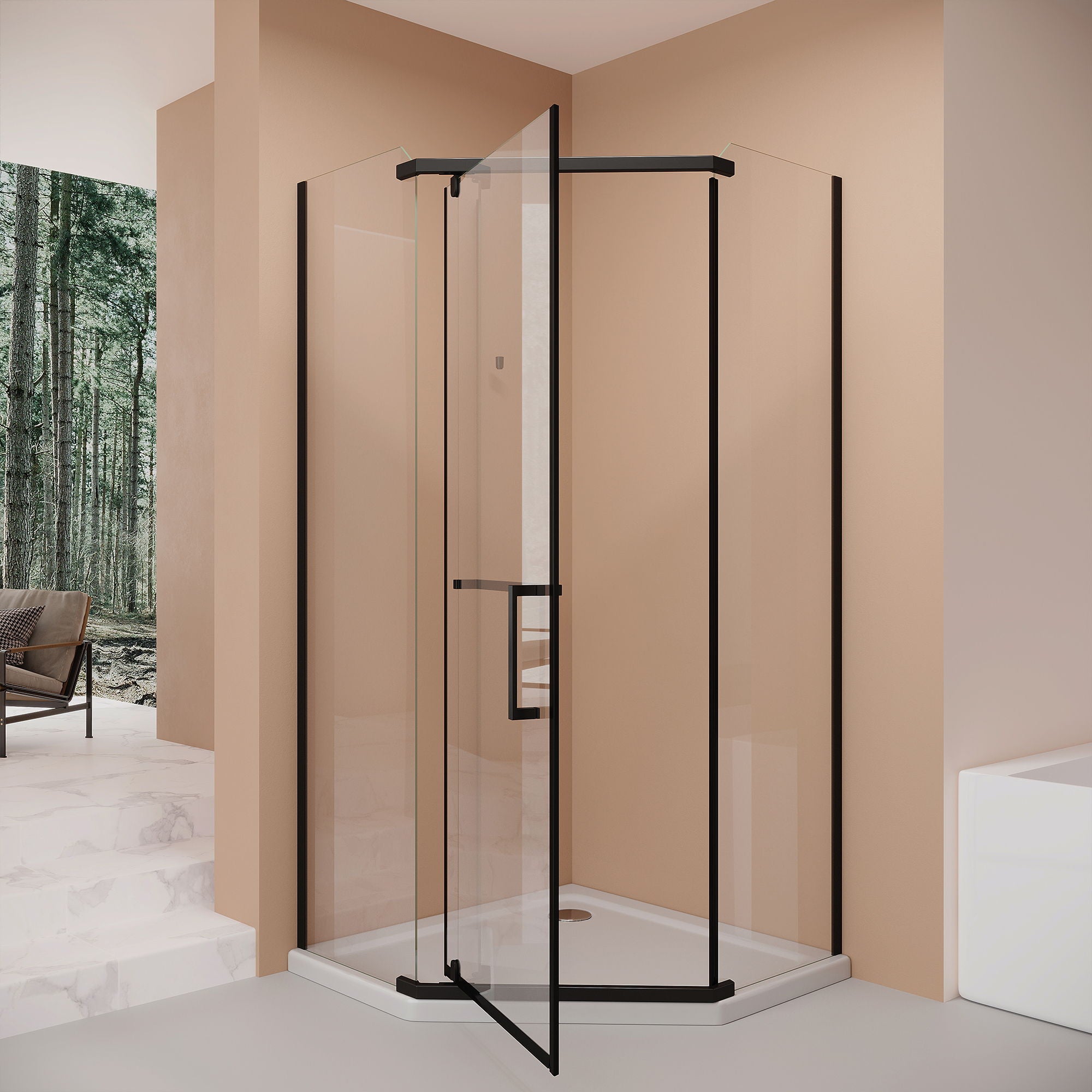 Frameless Neo Angle Shower Door WithTempered Glass