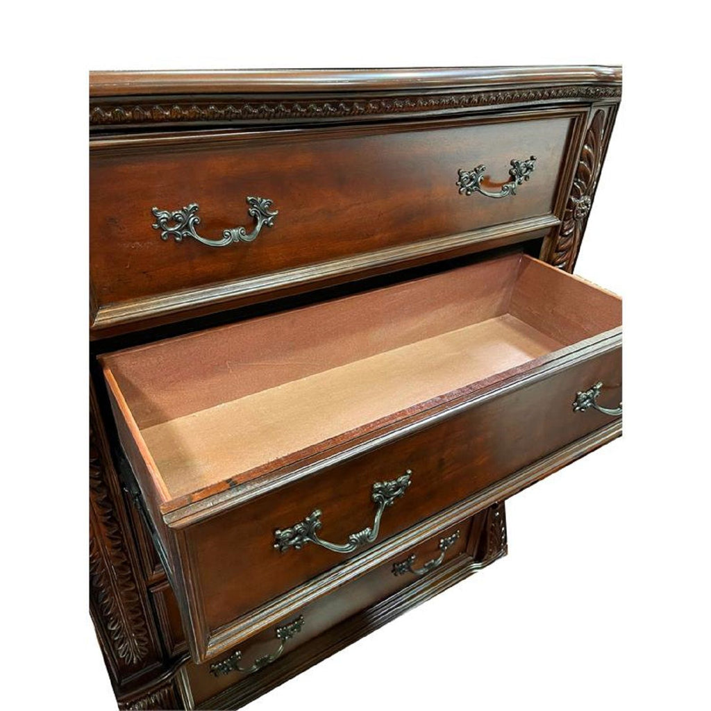 3 Drawer Nightstand, Bedside Table Hand Carved Storage For Bedroom - Cherry