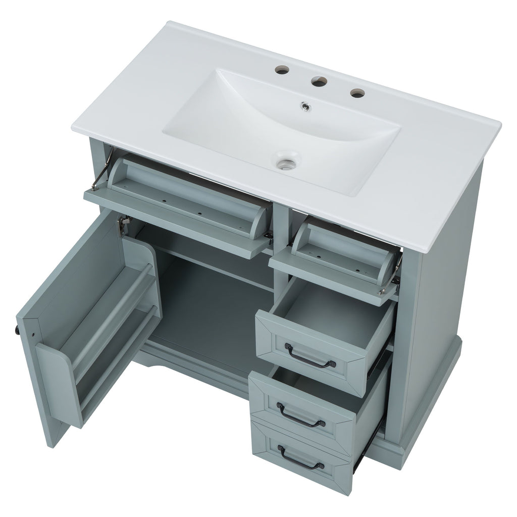 36" Bathroom Vanity With Sink, 2 Tip Out Drawers, Soft Close Hinges